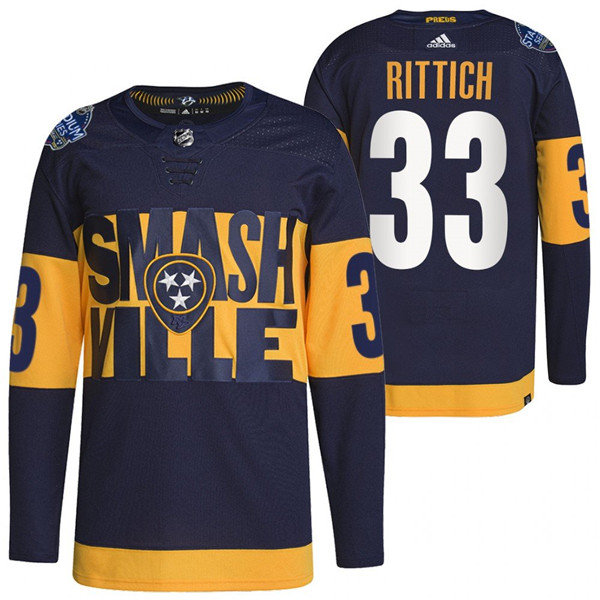 Men's Nashville Predators #33 David Rittich  2022 Navy Stadium Series Breakaway Player Stitched Jersey